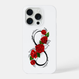 Coque iPhone 15 Pro Symbole d'infini avec roses rouges