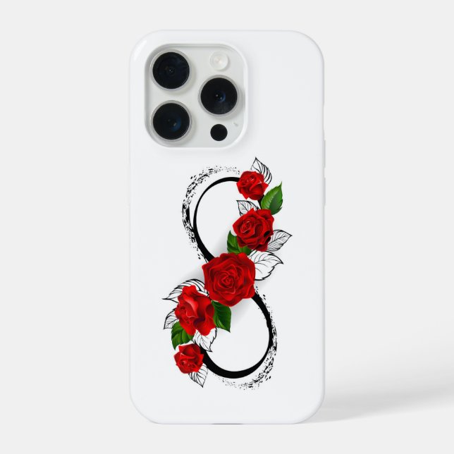 Coque iPhone Symbole d'infini avec roses rouges (Verso)