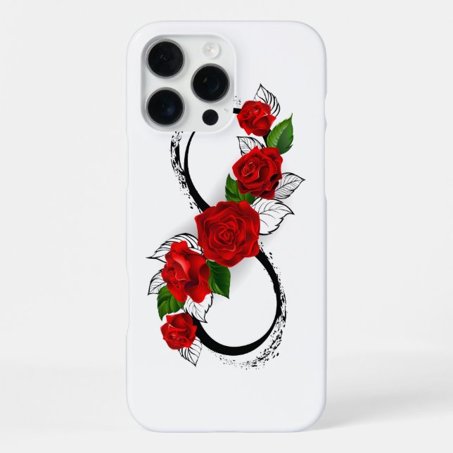 Coque iPhone Symbole d'infini avec roses rouges (Verso)