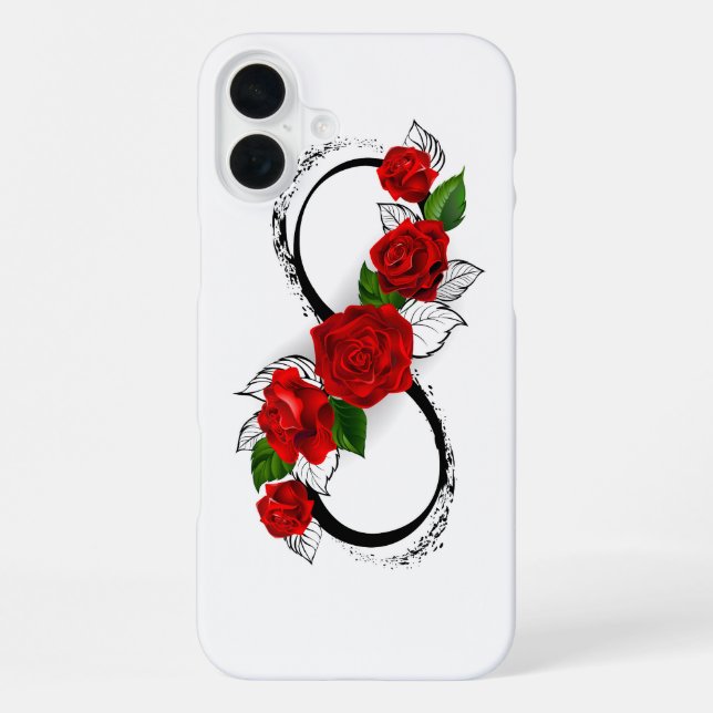 Coque iPhone Symbole d'infini avec roses rouges (Verso)
