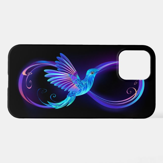 Coque iPhone Symbole d'infini néon avec colibri brillant (Verso Horizontal)