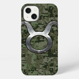 Etui iPhone 13 Symbole du Taureau sur camouflage numérique vert
