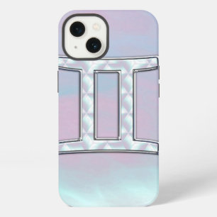 Etui iPhone 13 Symbole du zodiaque Gémeaux décoré de nacre