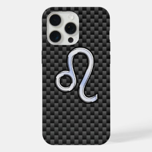 Coque iPhone 15 Pro Max Symbole du zodiaque Leo argent en fibre de carbone