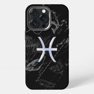 Etui iPhone 13 Pro Symbole du zodiaque Poissons de style Chrome sur H