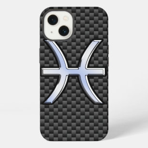 Etui iPhone 13 Symbole du zodiaque Poissons sur fond carbone