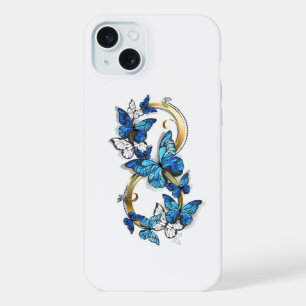 Coque iPhone 15 Plus Symbole infini de papillons Morpho bleus
