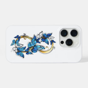 Coque iPhone 15 Pro Symbole infini de papillons Morpho bleus