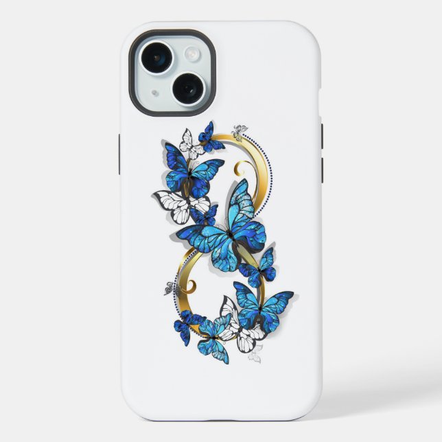 Coque iPhone Symbole Infini de Papillons Morpho Bleus (Verso)