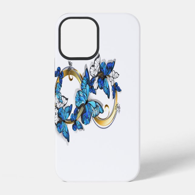 Coque iPhone Symbole Infini de Papillons Morpho Bleus (Verso)