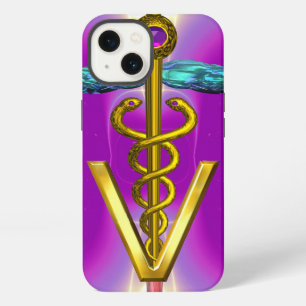 Etui iPhone 13 SYMBOLE VÉTÉRINAIRE DE CADUCE D'OR / Fuchsia rose