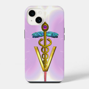 Coque Pour iPhone 14 SYMBOLE VÉTÉRINAIRE DE CADUCE D'OR Lilac rose clai