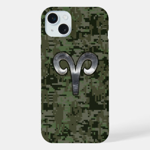 Coque iPhone 15 Plus SYMBOLE Zodiaque Aries Camouflage numérique Woodla