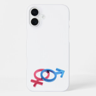 Coque iPhone 16 Plus Symboles de genre femelle rouge métallisé et mâle