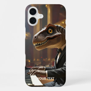 Coque iPhone 16 Plus T-rex mignon de fantaisie jouant du piano