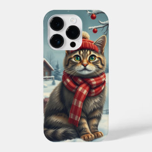 Coque Pour iPhone 14 Plus Tabby Cat en hiver de Preppy Attire et Casquette