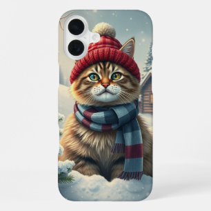 Coque iPhone 16 Plus Tabby Cat en hiver de Preppy Attire et Casquette