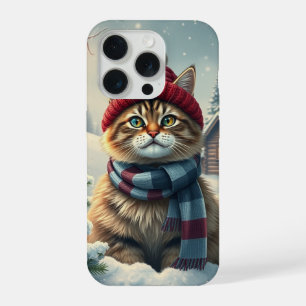 Coque iPhone 15 Pro Tabby Cat en hiver de Preppy Attire et Casquette