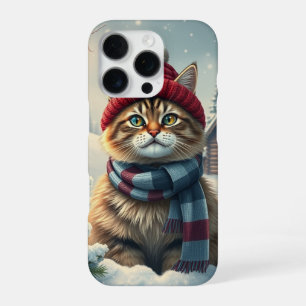 Coque iPhone 16 Pro Tabby Cat en hiver de Preppy Attire et Casquette
