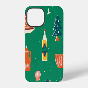 Coque iPhone 12 Table festive de Noël, motif vintage.