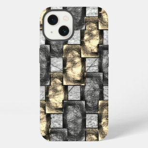 Etui iPhone 13 Tache dorée et grise, pièces rectangulaires sculpt