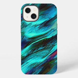 Etui iPhone 13 taches brillantes du cyan au bleu, et taches rouge