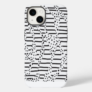 Coque Pour iPhone 14 Taches et Rayures 2 en Noir et Blanc