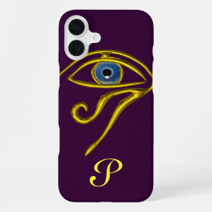 COQUE iPhone 16 PLUS TALISMAN BLEU, MONOGRAMME DE L'OEIL D'HORUS D'OR V