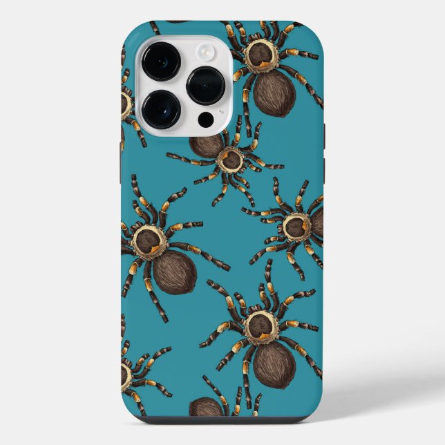 Coque iPhone Tarantule sur fond bleu (Verso)