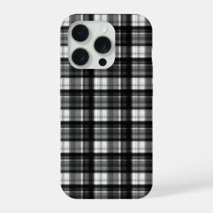 Coque iPhone 15 Pro Tartan à carreaux noir et blanc