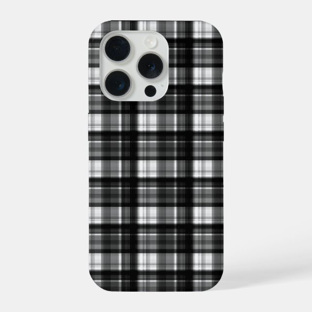 Coque iPhone Tartan à carreaux noir et blanc (Verso)