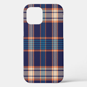 Coque iPhone 12 Tartan à carreaux, texture marine colorée.