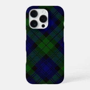 Coque iPhone 16 Pro Tartan Black Watch bleu vert carreaux