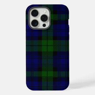 Coque iPhone 15 Pro Max Tartan Black Watch Bleu Vert Carreaux