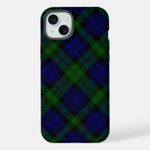 Coque iPhone 15 Plus Tartan Black Watch bleu vert carreaux