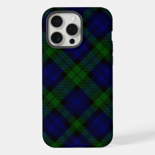Coque iPhone 15 Pro Max Tartan Black Watch Bleu Vert Carreaux