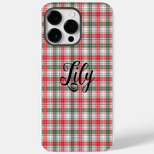 Coque Pour Pour iPhone 14 Pro Max Tartan Classique d'Hiver Rouge Nom Personnalisé