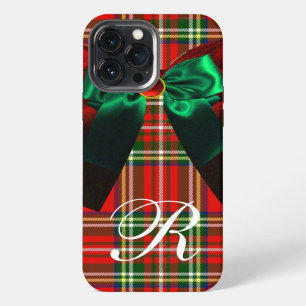 ETUI iPhone 13 PRO MAX TARTAN ÉCOSSAIS ET RUBANS ROUGE VERT POUR FÊTE DE