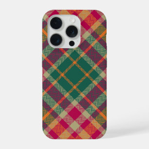 Coque iPhone 15 Pro Tartan Écossais Vert Rouge Jaune à Carreaux