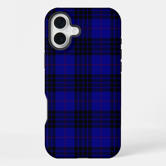 Coque iPhone tartan MacKay bleu carreaux noir (Verso)