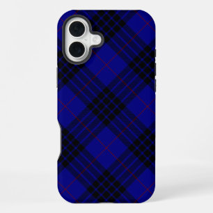 Coque iPhone 16 Plus tartan MacKay bleu carreaux noir