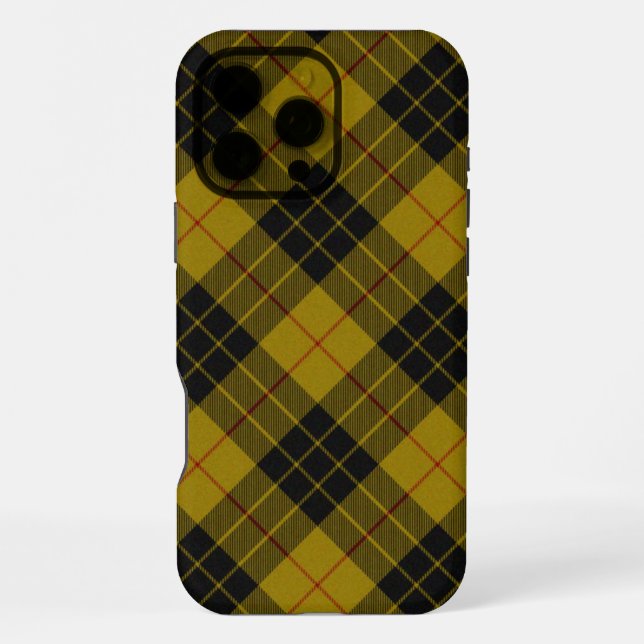 Coque iPhone tartan MacLeod jaune plaid noir (Verso)