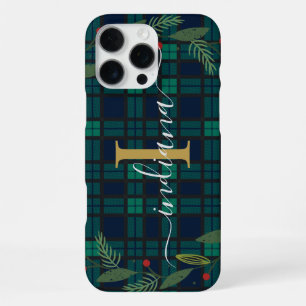 Coque iPhone 16 Pro Max Tartan Monogramme Rustique Écriture Couronne Plaid