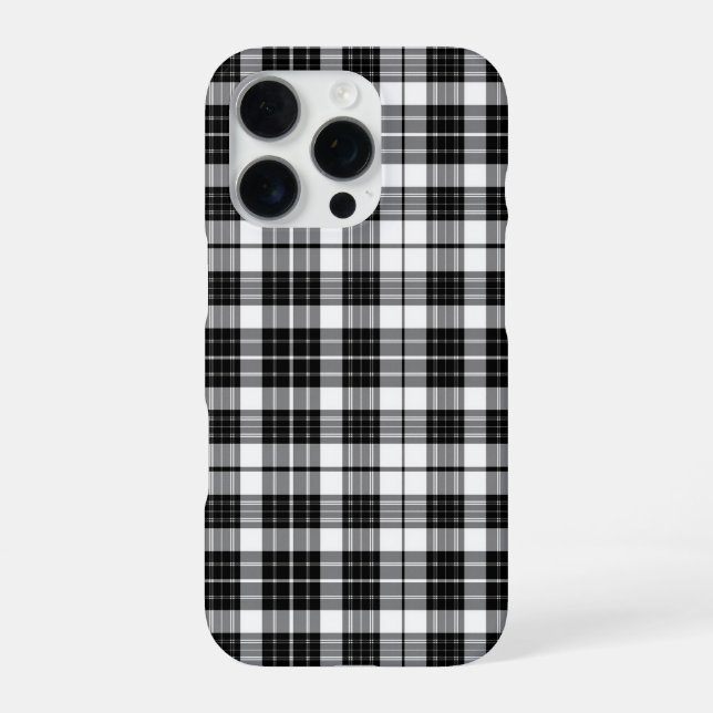 Coque iPhone Tartan noir et blanc élégant (Verso)