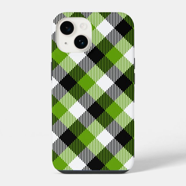 Coque iPhone Tartan simple carreaux néon vert  (Verso)