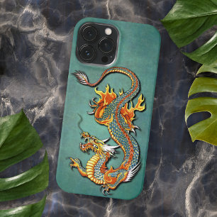 Etui iPhone 13 Pro Max Tatouage de dragon de feu coloré Art iPhone 12