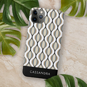 Coque iPhone 16 Pro Max Taupe Beige Brun Gris Blanc Noir Vagues Ogee Perso