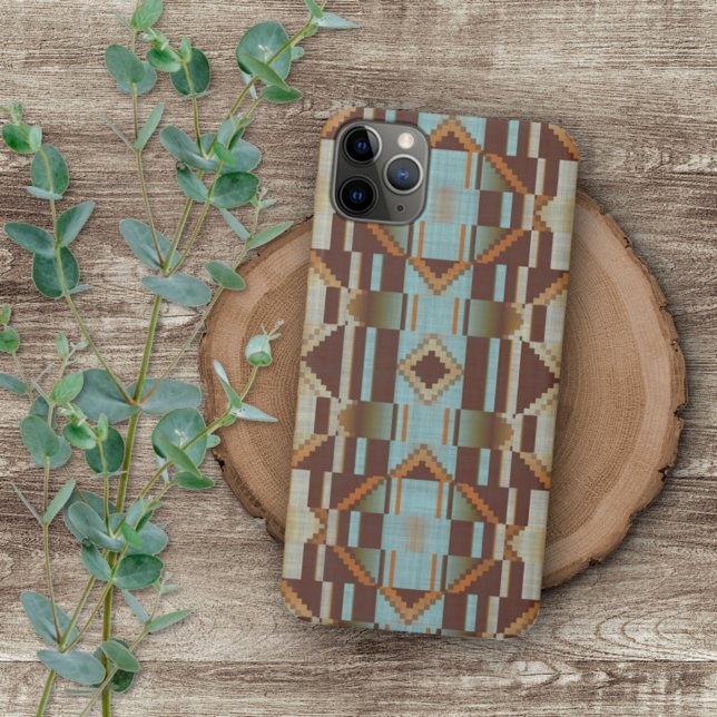 Coque iPhone Taupe Brown Orange Turquoise Tribal Mosaic Motif (Créateur téléchargé)