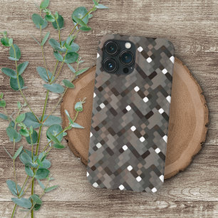 Coque iPhone 12 Pro Max Taupe gris foncé blanc Brown mosaïque Art Coque-Ma
