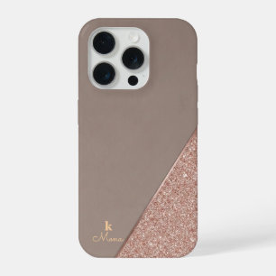 Coque iPhone 15 Pro Taupe Moderne & Géométrique Paillettes Rose Gold L